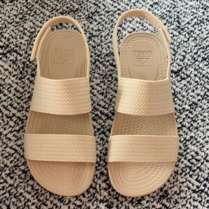 Beige Slip-On Two-Strap Sandals. Worn one time. Size 7